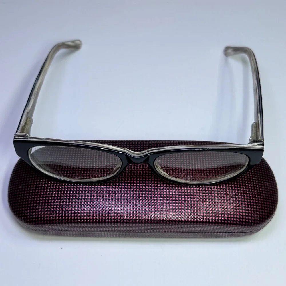 Black and Marbled Grey Oval Eyeglasses Frames with Hardshell Case